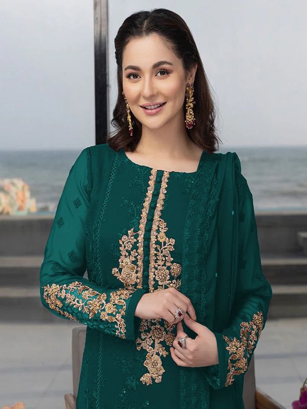 Rama Green Heavy Embroidered Palazzo Styled Suit