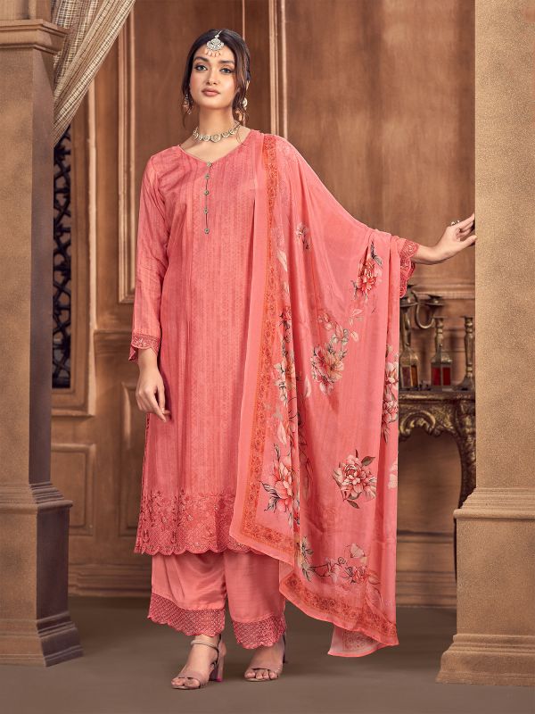 Pink Silk Thread Work Pant Style Casual Salwar Suit Online