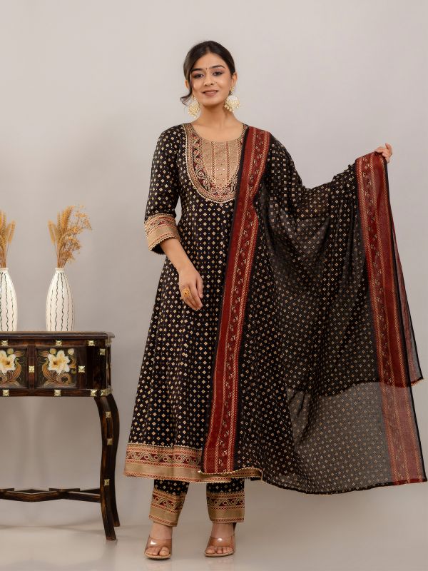 Black Printed Pant Styled Salwar Suit In Cotton