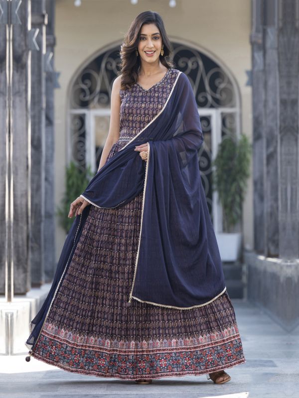 Navy Blue Readymade Casual Wear Anarkali Kurti