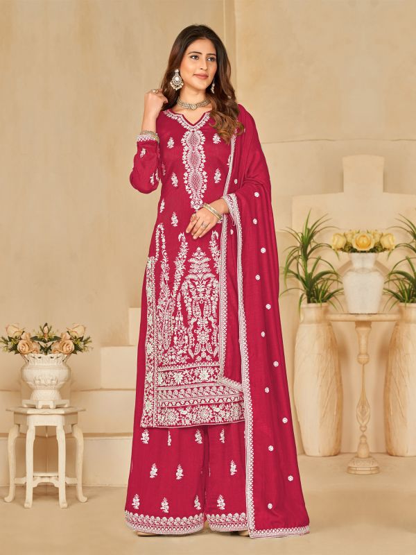 Pink Festive Salwar Kameez In Silk With Palazzo Style