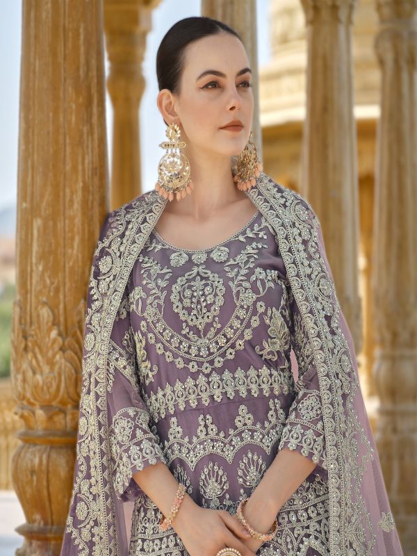 Light Purple Zari Augmented Salwar Suit In Anarkali Style