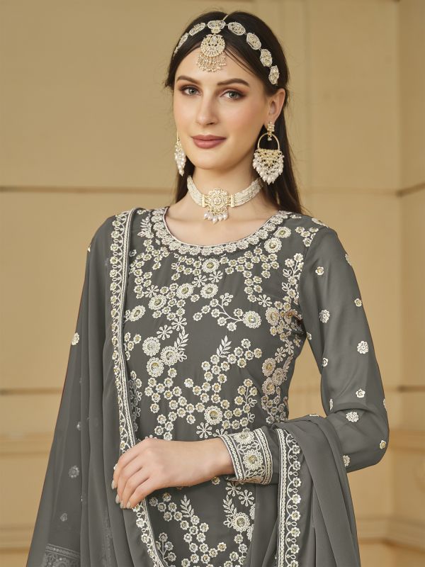 Grey Sharara Style Salwar Kaemzz In Georgette
