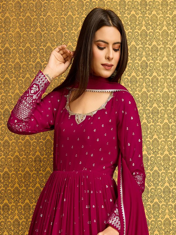 Rani Pink Anarkali Styled Party Suit In Georgette