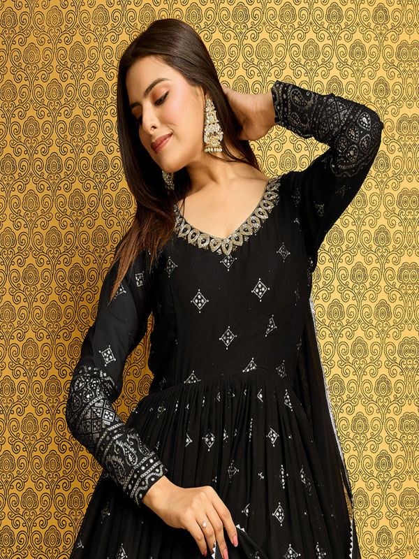 Black Full Sleeveed Anarkali Style Salwar Suit