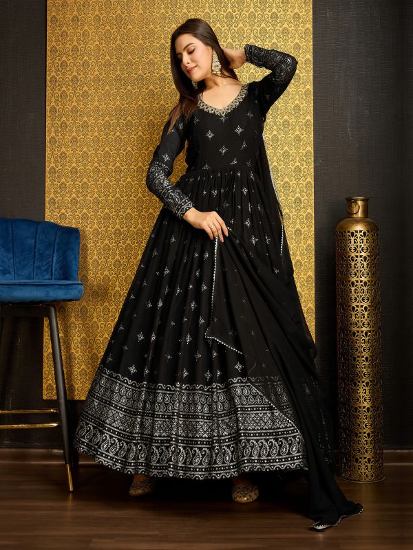 Black Full Sleeved Anarkali Style Salwar Suit