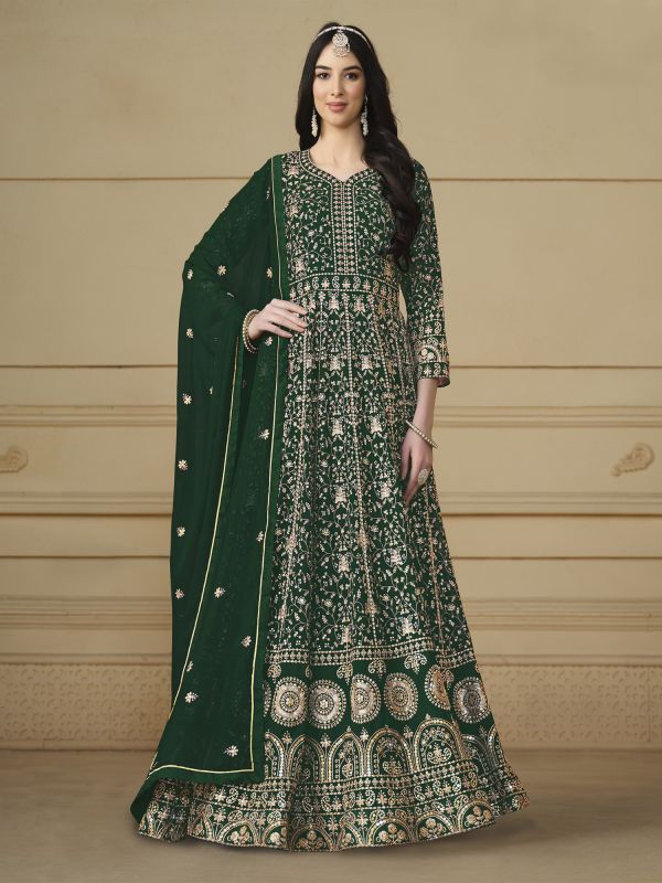 Green Sequins Embellished Wedding Anarkali Suit