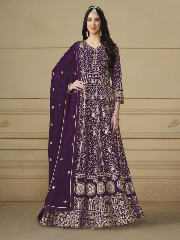 Purple Anarkali Style Suit With Dupatta In Georgette