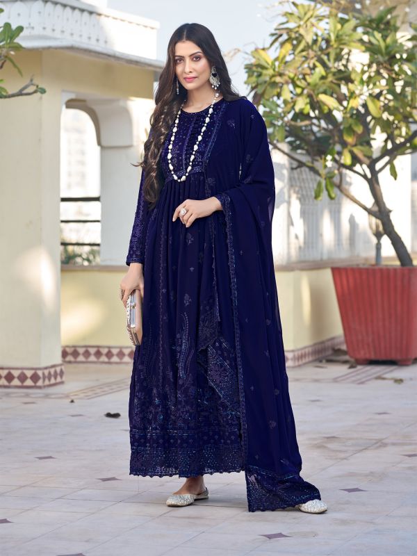 Deep Blue Pakistani Style Salwar Kameez In Georgette