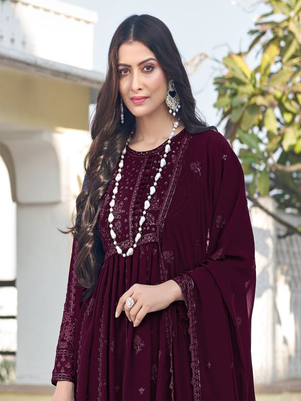 Maroon Georgette Salwar Kameez In Pakistani Style