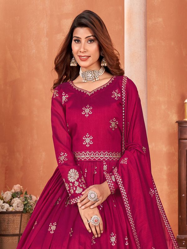 Magenta Pink Sequins Embellished Anarkali Style Salwar Suit
