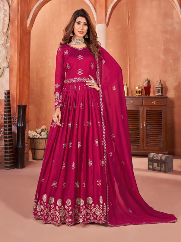 Magenta Pink Sequins Embellished Anarkali Style Salwar Suit