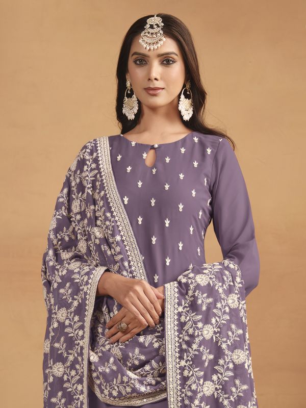 Mauve Georgette Salwar Kameez In Pant Style