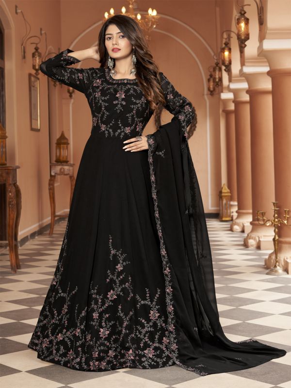 Black Georgette Salwar Kameez In Anarkali Style
