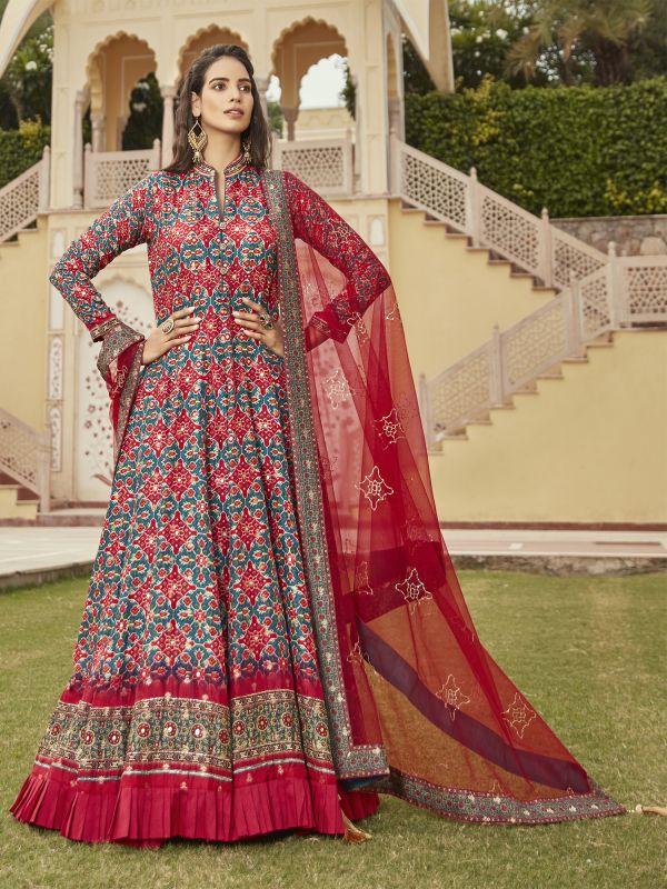 Multicolor Anarkali Style Salwar Suit With Dupatta