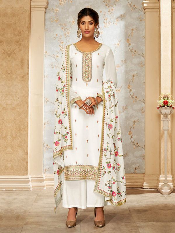 Off White Georgette Salwar Suit In Palazzo Style