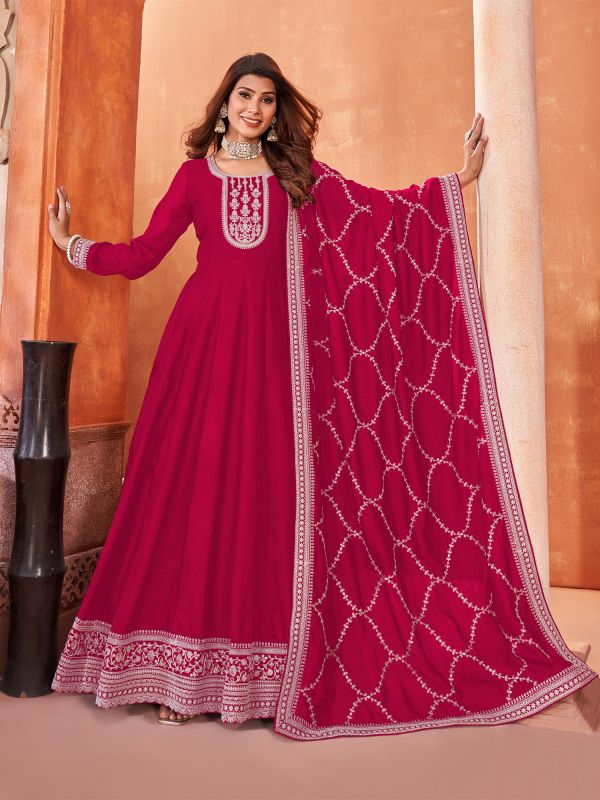 Pink Salwar Suit In Anarkali Style With Embroidered Dupatta