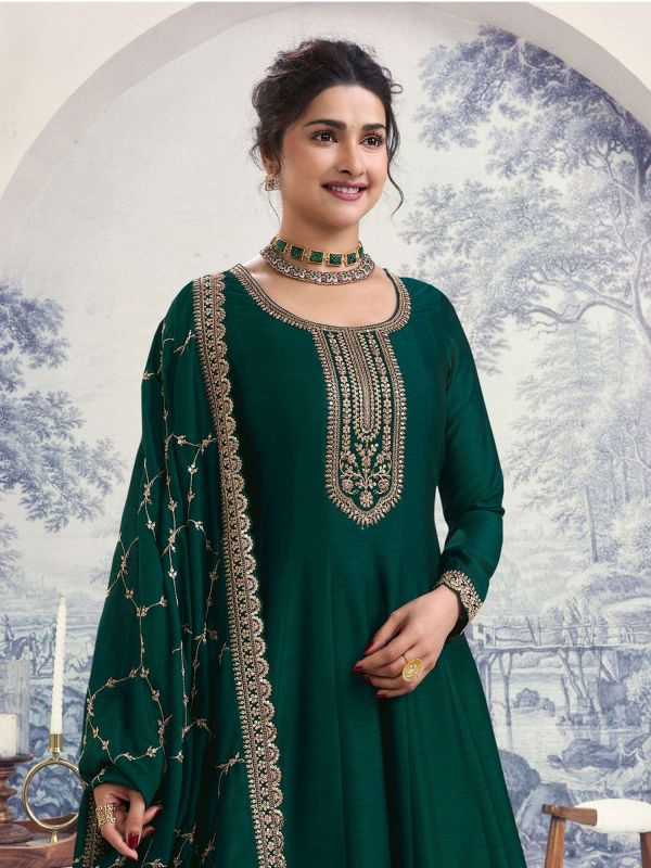 Rama Green Wedding Salwar Kameez In Silk With Anarkali Style