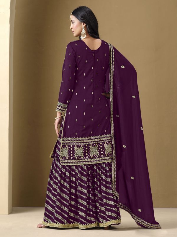 Deep Purple Casual Sharara Suit In Sequins Work