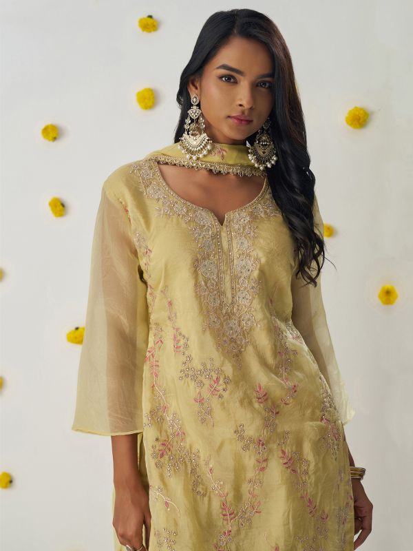 Yellow Festive Wear Salwar Suit In Pant Style