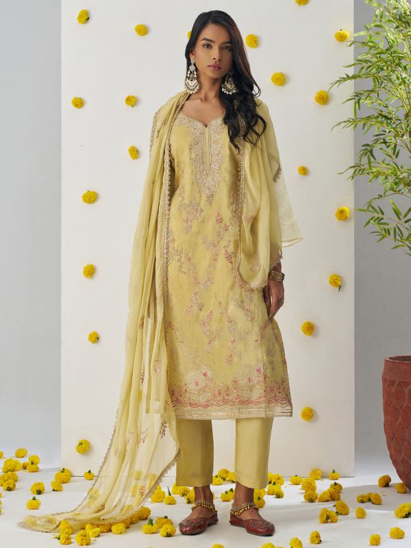 Yellow Festive Wear Salwar Suit In Pant Style
