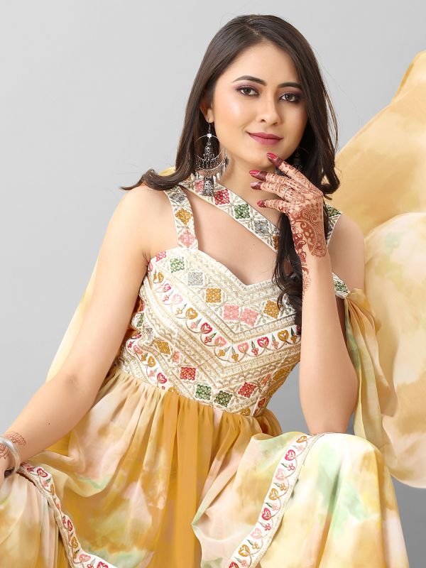 Yellow Zari Embroidered Sharara Style Suit Set
