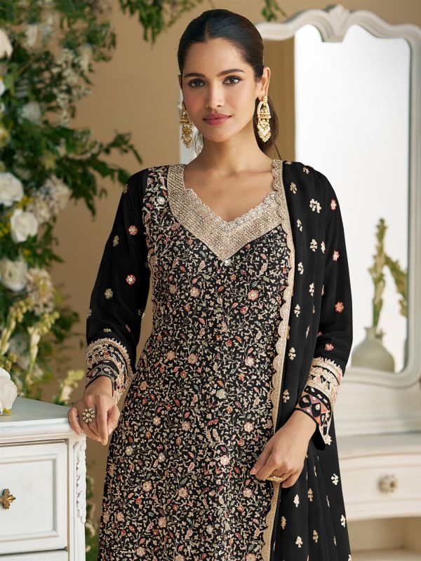Black Stone Work Pakistani Style Salwar Kameez