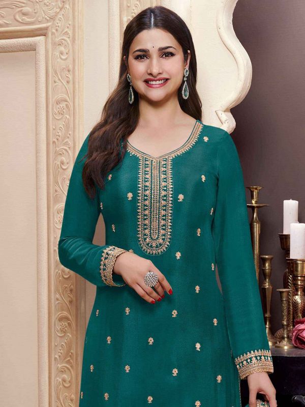 Green Sequins Augmented Festive Salwar Suit In Silk