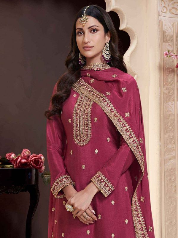 Magenta Zari Embroidered Wedding Salwar Kameez
