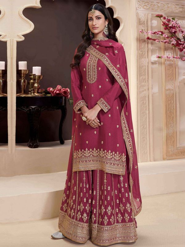 Magenta Zari Embroidered Wedding Salwar Kameez