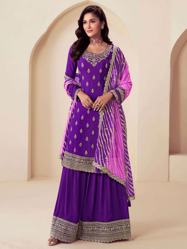 Royal Purple Party Wear Palazzo Style Salwar Kameez