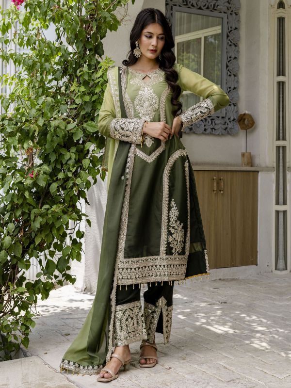 Green Ombre Shaded Salwar Kameez In Pakistani Style