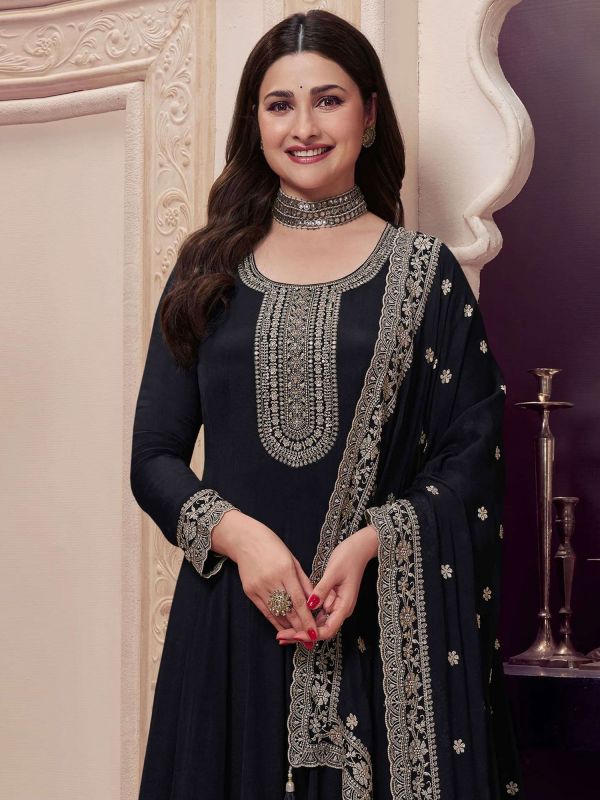Black Party Wear Salwar Kameez In Anarkali Style