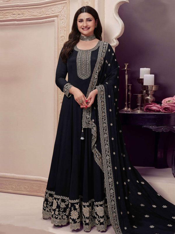Black Party Wear Salwar Kameez In Anarkali Style