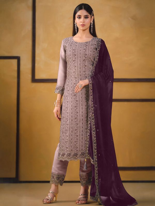 Mauve Festive Pakistani Salwar Kameez In Silk