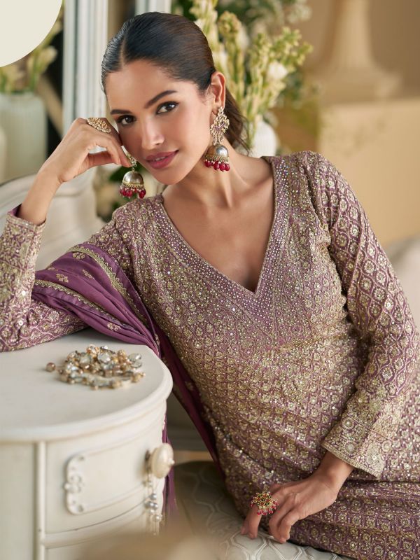 Purple Stone Embellished Salwar Suit With Long Kameez