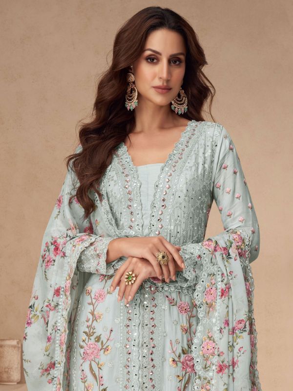 Blue Mirror Work Augmented Pakistani Salwar Suit