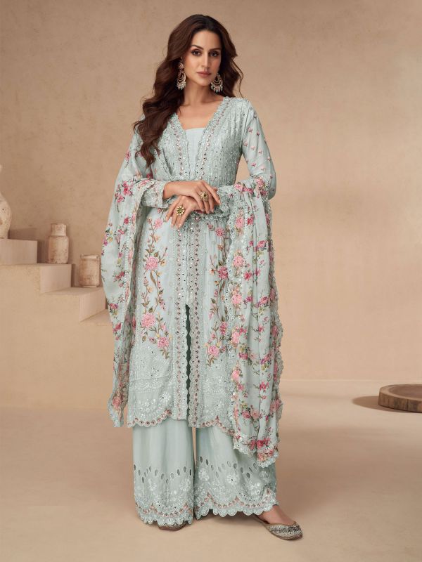 Blue Mirror Work Augmented Pakistani Salwar Suit
