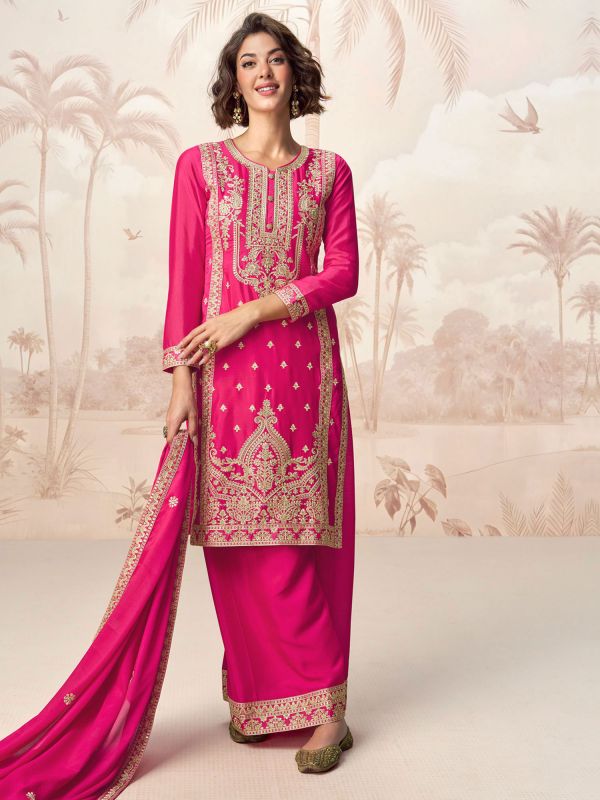 Pink Silk Salwar Suit With Straight Cut Kameez
