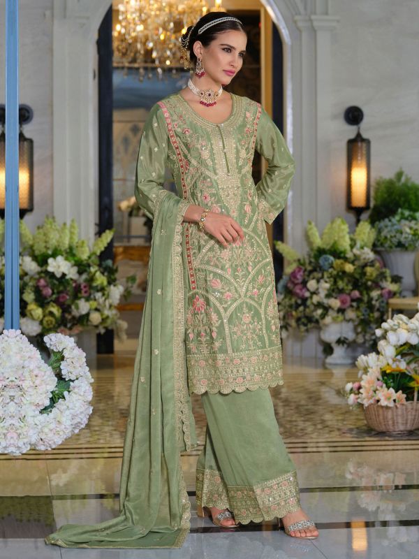 Green Wedding Wear Embroidered Salwar Kameez