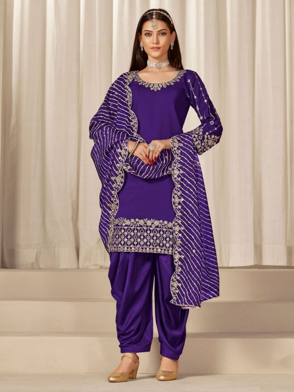 Royal Purple Punjabi Style Salwar Kameez In Silk