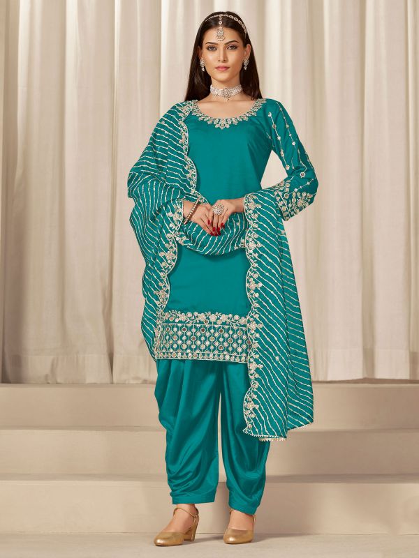Rama Green Festive Salwar Suit In Punjabi Style