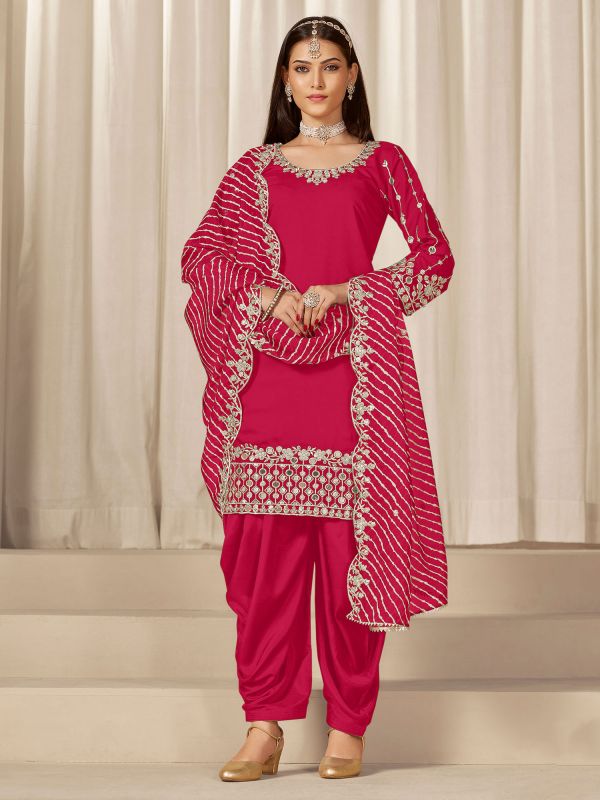 Candy Red Embroidered Salwar Kameez With Dupatta