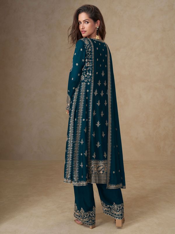 Blue Pant Style Salwar Kameez In Sequins Work
