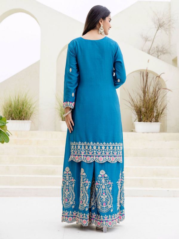 Blue Party Wear Salwar Suit In Palazzo Style