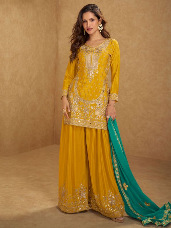 Yellow Heavy Embroidered Wedding Salwar Kameez