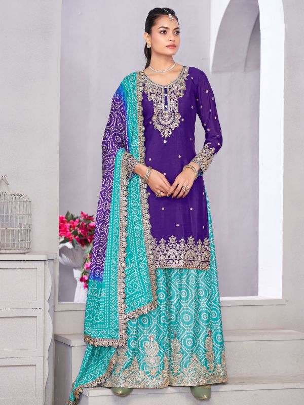 Purple Bandhani Printed Palazzo Style Salwar Kameez