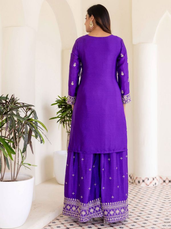 Purple Festive Readymade Salwar Suit In Palazzo Style