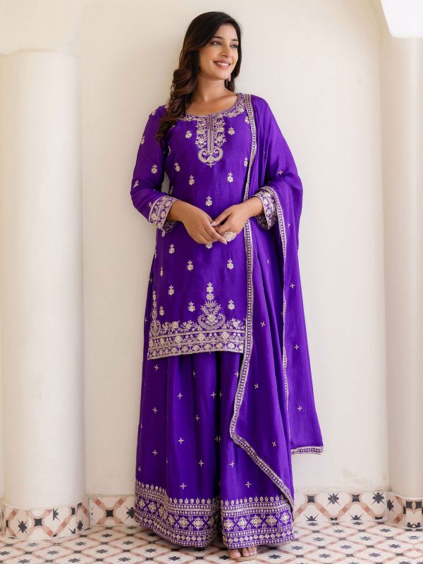 Purple Festive Readymade Salwar Suit In Palazzo Style