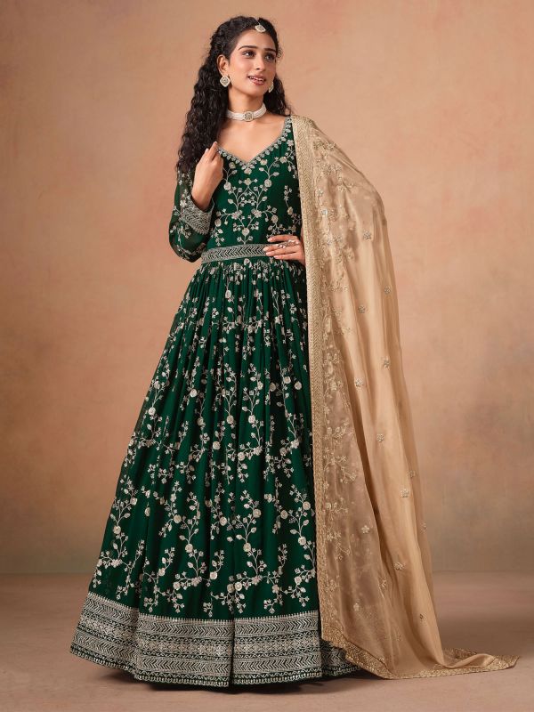 Dark Green Silver Zari Embellished Salwar Suit